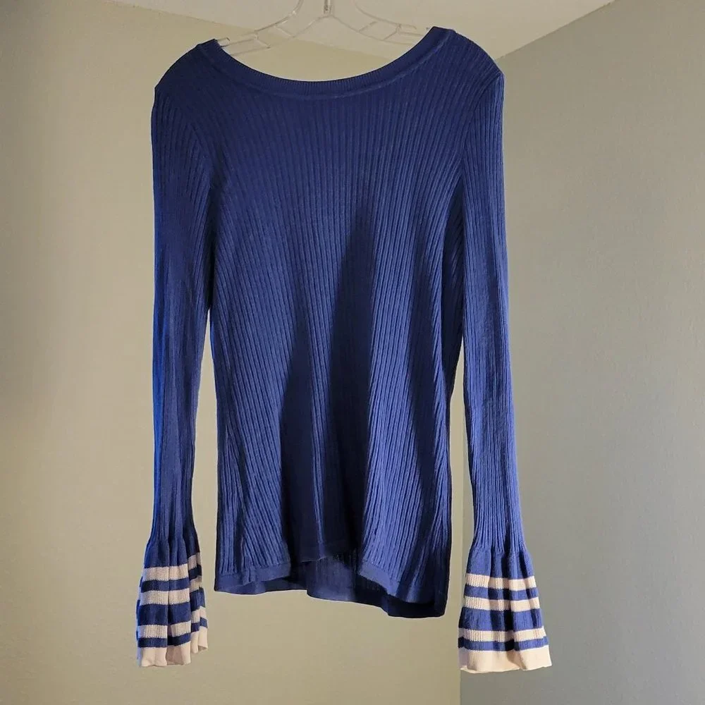 INC WOMENS BLUE FLARED LONG SLEEVE SWEATER - Picture 3 of 9